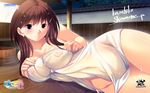  boot_up! breasts brown_hair cleavage game-style hani_tsuma ikoma_aoi nipples nopan onsen see_through shinonome_kazuhiko signed wet 