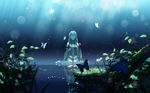  amemura_(caramelo) aqua_eyes aqua_hair butterfly grass hatsune_miku leaves long_hair tie vocaloid water 