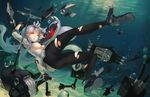  bubbles doomfest gloves kantai_collection long_hair murakumo_(kancolle) orange_eyes pantyhose seifuku torn_clothes underboob underwater underwear water white_hair wink 