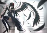  akemi_homura akuma_homura black_hair bow dress elbow_gloves feathers headband long_hair mahou_shoujo_madoka_magica mahou_shoujo_madoka_magica_movie pink_eyes siraha thighhighs wings 