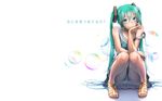  aqua_eyes aqua_hair blush bubbles dress hatsune_miku long_hair panties striped_panties takouji tattoo twintails underwear vocaloid white 