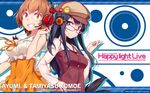  2girls akinoko breasts cleavage dress glasses hat headphones light tagme 