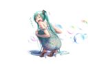  aqua_hair ass blush bubbles hatsune_miku long_hair no_bra panties see_through striped_panties summer_dress takouji tattoo twintails underwear vocaloid white 