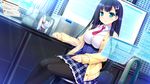  black_hair blue_eyes game_cg giga harvest_overray long_hair nironiro ouno_sumi pantyhose seifuku tie 