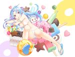  bikini blue_hair breasts chocolate cleavage food fruit ginta ice_cream long_hair original popsicle red_eyes strawberry swimsuit underboob 