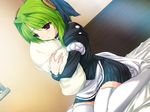  beat_angel_escalayer bed game_cg green_hair kouenji_madoka onigirikun red_eyes thighhighs 