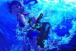  barefoot brown_eyes bubbles i-401_(kancolle) kantai_collection ponytail sorano_eika underwater water weapon 