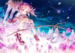  bow bow_(weapon) flowers gloves kaname_madoka kneehighs kyuubee mahou_shoujo_madoka_magica pink_eyes pink_hair ribbons rose sheep_sleep short_hair thighhighs twintails weapon 