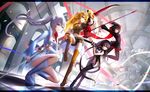  black_hair blake_belladonna blonde_hair boots cape dress gray_eyes hc long_hair ponytail ruby_rose rwby scythe short_hair weapon weiss_schnee white_hair yang_xiao_long yellow_eyes 