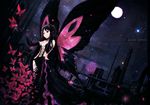  accel_world black_eyes black_hair butterfly dress elbow_gloves kuro_yuki_hime moon night oyeung petals stars wings 