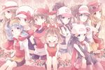  blue_eyes blue_hair bow brown_eyes brown_hair group haruka_(pokemon) hat headband headdress hikari_(pokemon) kotone_(pokemon) kris_(pokemon) leaf_(pokemon) long_hair mei_(pokemon) pokemon ponytail purple_eyes serena_(pokemon) short_hair shorts skirt thighhighs torute touko_(pokemon) twintails 