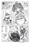  &gt;_&lt; 1girl admiral_(kantai_collection) ahoge apron chocolate chocolate_on_face closed_eyes closed_mouth comic commentary_request food food_on_face greyscale hair_bobbles hair_ornament kantai_collection monochrome one_eye_closed panties sazanami_(kantai_collection) school_uniform serafuku short_hair short_sleeves smile soborou speech_bubble tears translated twintails twitter_username underwear valentine wavy_mouth 