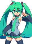  armpits bad_id bad_pixiv_id bare_shoulders detached_sleeves green_eyes green_hair hatsune_miku long_hair metata necktie skirt smile solo standing thighhighs twintails vocaloid zettai_ryouiki 