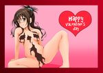  blush breasts brown_eyes brown_hair chocolate hair_ornament happy_valentine heart highres long_hair long_legs naked_chocolate nanashi_noiji nude small_breasts smile solo spread_legs to_love-ru valentine yuuki_mikan 
