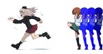  afterimage blonde_hair boots clenched_hands commentary_request crying crying_with_eyes_open fleeing girls_und_panzer hat itsumi_erika kicking knee_up kuromorimine_military_uniform military military_hat military_uniform miniskirt multiple_girls nishizumi_miho ooarai_school_uniform open_mouth parody r-one scared school_uniform serafuku shoes short_hair shun_goku_satsu skirt socks street_fighter tears uniform 