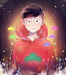  :3 ahoge artist_name bad_id bad_pixiv_id black_hair glowing half-closed_eyes hands_in_pockets hood hoodie looking_at_viewer male_focus matsuno_osomatsu mery_(apfl0515) osomatsu-kun osomatsu-san smile solo wind 