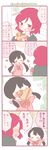  &gt;_&lt; 4koma =_= alternate_hairstyle angry black_hair blush closed_eyes comic flying_sweatdrops fume hand_to_own_mouth heart love_live! love_live!_school_idol_project low_twintails mogyutto_&quot;love&quot;_de_sekkin_chuu! multiple_girls nishikino_maki otonokizaka_school_uniform pout purple_eyes red_hair saku_usako_(rabbit) school_uniform throwing translated twintails valentine x_x yazawa_nico 