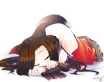  animal_ears aozora_market imaizumi_kagerou long_hair lying nail_polish one_eye_closed red_eyes red_nails sleepy solo tail touhou very_long_hair wolf_ears wolf_tail 