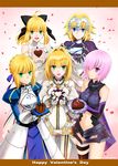  :d ahoge armor armored_dress artoria_pendragon_(all) bare_shoulders belt blonde_hair blue_eyes bodysuit bow box breasts bridal_veil capelet chain chocolate chocolate_heart crown detached_sleeves elbow_gloves fate/apocrypha fate/extra fate/extra_ccc fate/grand_order fate/stay_night fate/unlimited_codes fate_(series) faulds flower gauntlets gift gift_box giving gloves green_eyes hair_bow hair_intakes hair_over_one_eye hair_ribbon happy_valentine headpiece heart impossible_clothes jeanne_d'arc_(fate) jeanne_d'arc_(fate)_(all) juliet_sleeves lock long_hair long_sleeves looking_at_viewer mash_kyrielight medium_breasts multiple_girls navel navel_cutout nero_claudius_(bride)_(fate) nero_claudius_(fate)_(all) open_mouth outstretched_arms padlock petals pink_background pink_hair ponytail puffy_sleeves purple_eyes ribbon saber saber_lily shiny shiny_hair shirotsumekusa short_hair single_thighhigh smile thigh_strap thighhighs valentine veil white_bodysuit 