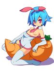  bad_id bad_pixiv_id blue_hair boots breasts disgaea dress dress_pull elbow_gloves food gloves metata mouth_hold necktie nipples off_shoulder pleinair pointy_ears popsicle red_eyes short_hair small_breasts solo straddling stuffed_carrot stuffed_toy thigh_boots thighhighs very_short_hair 