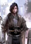  armor black_hair hair_over_one_eye juuni_kokuki long_hair low_ponytail male_focus rikou saiga_tokihito solo sword weapon 
