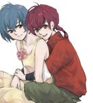  bad_id bad_pixiv_id blue_hair braid brown_eyes genderswap genderswap_(mtf) hug hug_from_behind long_hair multiple_girls piaon ranma-chan ranma_1/2 red_hair saotome_ranma short_hair simple_background single_braid sitting tendou_akane white_background 