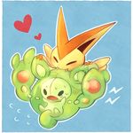  bad_pixiv_id biting closed_eyes fangs gen_5_pokemon heart kabocha_torute no_humans pokemon pokemon_(creature) reuniclus sweat tears victini 