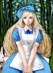  alice_(wonderland) alice_in_wonderland apron bad_id bad_pixiv_id blonde_hair blue_eyes bow bunny dress hair_bow long_hair looking_away pon red_eyes white_rabbit 