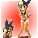  bandana blush brown_hair buruma fingerless_gloves gen_5_pokemon gloves moemon personification pig_snout pig_tail pokemon pokemon_(creature) short_hair tail tenjou_ryuka tepig thighhighs 