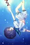  bad_id bad_pixiv_id black_hair blue_eyes highres hijiri_byakuren holding_hands kusada_souta multiple_girls murasa_minamitsu sailor short_hair shorts touhou underwater upside-down 