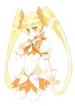  bow choker cowboy_shot cropped_legs cure_sunshine hand_on_own_chest heartcatch_precure! long_hair magical_girl meito_(maze) midriff myoudouin_itsuki orange_bow orange_choker orange_skirt precure skirt smile solo twintails very_long_hair white_background yellow_eyes 