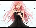  bad_id bad_pixiv_id black_dress closed_eyes dress highres letterboxed long_hair megurine_luka nail_polish pink_hair pink_nails shirotaka_(5choume) simple_background smile solo vocaloid 