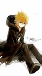  bad_id bad_pixiv_id black_coat_(kingdom_hearts) blonde_hair blue_eyes hood hoodie i-riya kingdom_hearts male_focus organization_xiii roxas sitting smile solo 