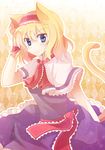  alice_margatroid animal_ears bad_id bad_pixiv_id blonde_hair blue_eyes blush cat_ears cat_tail chocho_(homelessfox) hairband hand_on_ear kemonomimi_mode looking_at_viewer solo tail touhou 