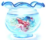  aqua_eyes aqua_hair fishbowl hatsune_miku in_container japanese_clothes long_hair momomiya_mion solo twintails very_long_hair vocaloid water 