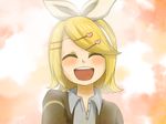  ^_^ bad_id bad_pixiv_id blonde_hair bow closed_eyes hair_bow hair_ornament hairclip hairpin happy heart kagamine_rin najo short_hair solo vocaloid 