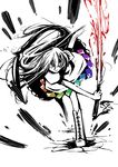  bad_id bad_pixiv_id din_(flypaper) hinanawi_tenshi long_hair monochrome solo spot_color sword sword_of_hisou touhou weapon 