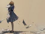  brown_hair dress hug musical_note noda_megumi nodame_cantabile pantyhose paper petals sasakuma short_hair solo 