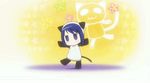  animal_costume animated animated_gif blue_eyes blue_hair chibi dancing hanamaru_youchien hiiragi_(hanamaru_youchien) jitome lowres panda_neko screencap solo 