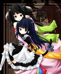  bad_id bad_pixiv_id black_hair blue_hair dress featherine_augustus_aurora frederica_bernkastel frills long_hair multiple_girls nanase_(ribonshitoron) purple_eyes ribbon smile umineko_no_naku_koro_ni 