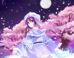  bad_id bad_pixiv_id cherry_blossoms full_moon hat japanese_clothes looking_back moon petals pink_eyes pink_hair saigyouji_yuyuko solo touhou tree ume_(plumblossom) 