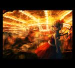  alternate_costume backlighting blonde_hair carousel faux_traditional_media flandre_scarlet hatoya_hato lens_flare looking_back red_eyes ribbon short_hair side_ponytail solo touhou wings 