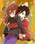  behindhug blush gold_(pokemon) hug hug_from_behind pokemon red_hair redhead silver_(pokemon) 
