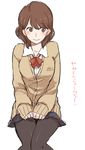  anegasaki_nene blush brown_eyes brown_hair cardigan face love_plus mole mole_under_eye pantyhose peg school_uniform solo translated 