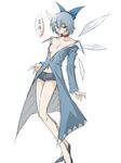  adapted_costume blue_hair bow breasts brown_eyes choker cirno cleavage hair_bow highres legs medium_breasts navel older open_clothes revealing_clothes sannomiya_(3factorial) short_hair shorts simple_background sketch solo touhou white_background wings 