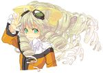  blonde_hair bow dosanko dress drill_hair goggles goggles_on_head green_eyes long_hair maria_balthasar ribbon solo xenogears yellow_bow 