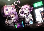  ^_^ beaker black_hair blush bunsen_burner chemicals closed_eyes coke-bottle_glasses d-pad d-pad_hair_ornament face_mask flask glasses hair_ornament hair_ribbon jitome labcoat long_hair mask mecha mizunashi_(second_run) multiple_girls nepgear neptune_(choujigen_game_neptune) neptune_(series) noire open_mouth purple_hair red_eyes ribbon robot shin_jigen_game_neptune_vii short_hair siblings sisters smile surgical_mask twintails two_side_up uni_(choujigen_game_neptune) 