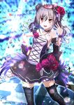  drill_hair flower gothic_lolita highres idolmaster idolmaster_cinderella_girls kanzaki_ranko lolita_fashion realdragon rose silver_hair solo thighhighs tiara twin_drills twintails 