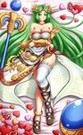  absurdres anklet armband armlet asymmetrical_footwear bare_shoulders blush breast_hold breasts choker cleavage collarbone cross-laced_footwear crossed_arms dakimakura dress eyebrows full_body goddess gold green_eyes green_hair heart heart_print highres hips jewelry kid_icarus kid_icarus_uprising knee_up large_breasts legs long_hair long_legs looking_at_viewer lying mazume mismatched_footwear on_back on_bed palutena shield shiny shiny_hair shiny_skin shirt single_thighhigh solo staff strapless strapless_dress thighhighs thighs valentine very_long_hair white_dress white_legwear 