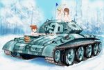  aki_(girls_und_panzer) bad_id bad_pixiv_id blonde_hair breasts bucket caterpillar_tracks cleavage covenanter_(tank) emblem finnish girls_und_panzer ground_vehicle hayachine katateoke keizoku_(emblem) medium_breasts mika_(girls_und_panzer) mikko_(girls_und_panzer) military military_vehicle motor_vehicle multiple_girls sauna_bucket sauna_ladle snow steam stretch tank 